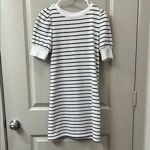 Loft Women’s Striped Puffed Sleeve Dress - Black and White